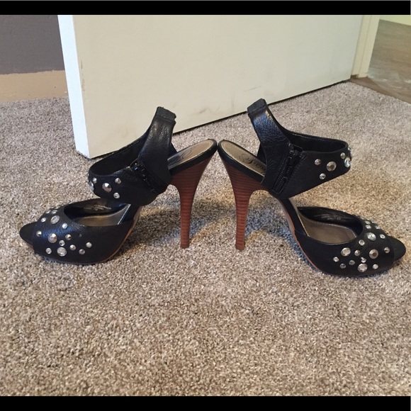 Fergie “Bedaze” Black Leather Rhinestone Pumps - Picture 3 of 8